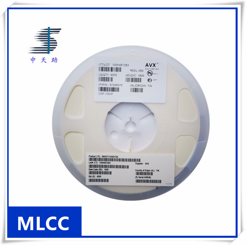 AVX贴片电容0603YC104KAT2A 0.1UF 16V X7R 0603
