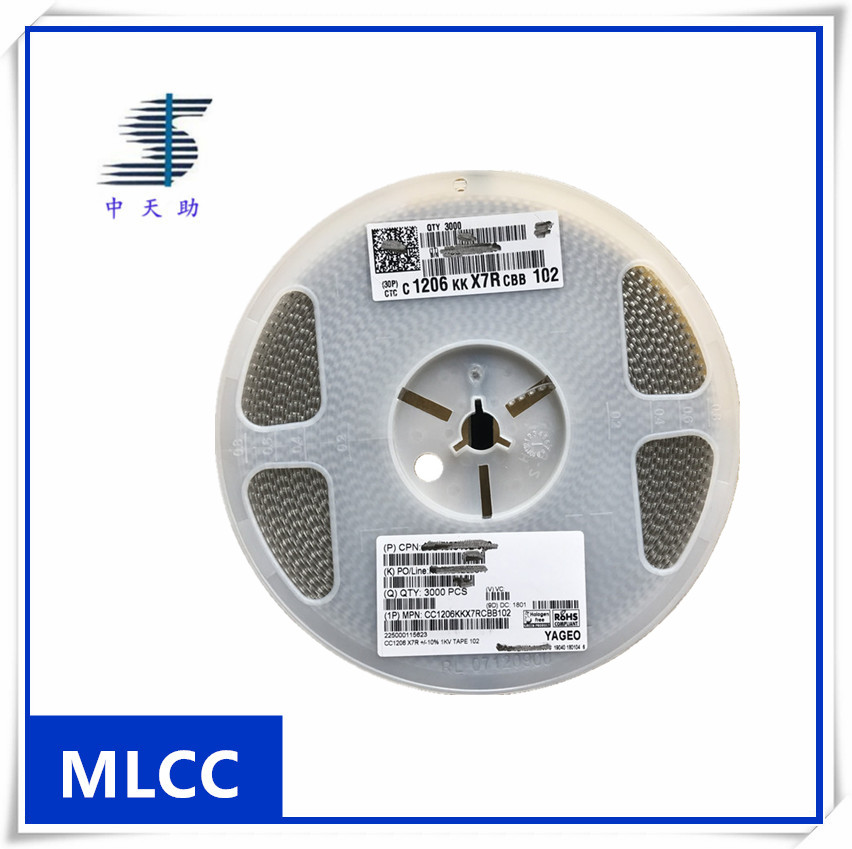 国巨贴片电容CC1206KKX7RCBB102 1206 1000PF 1KV X7R 